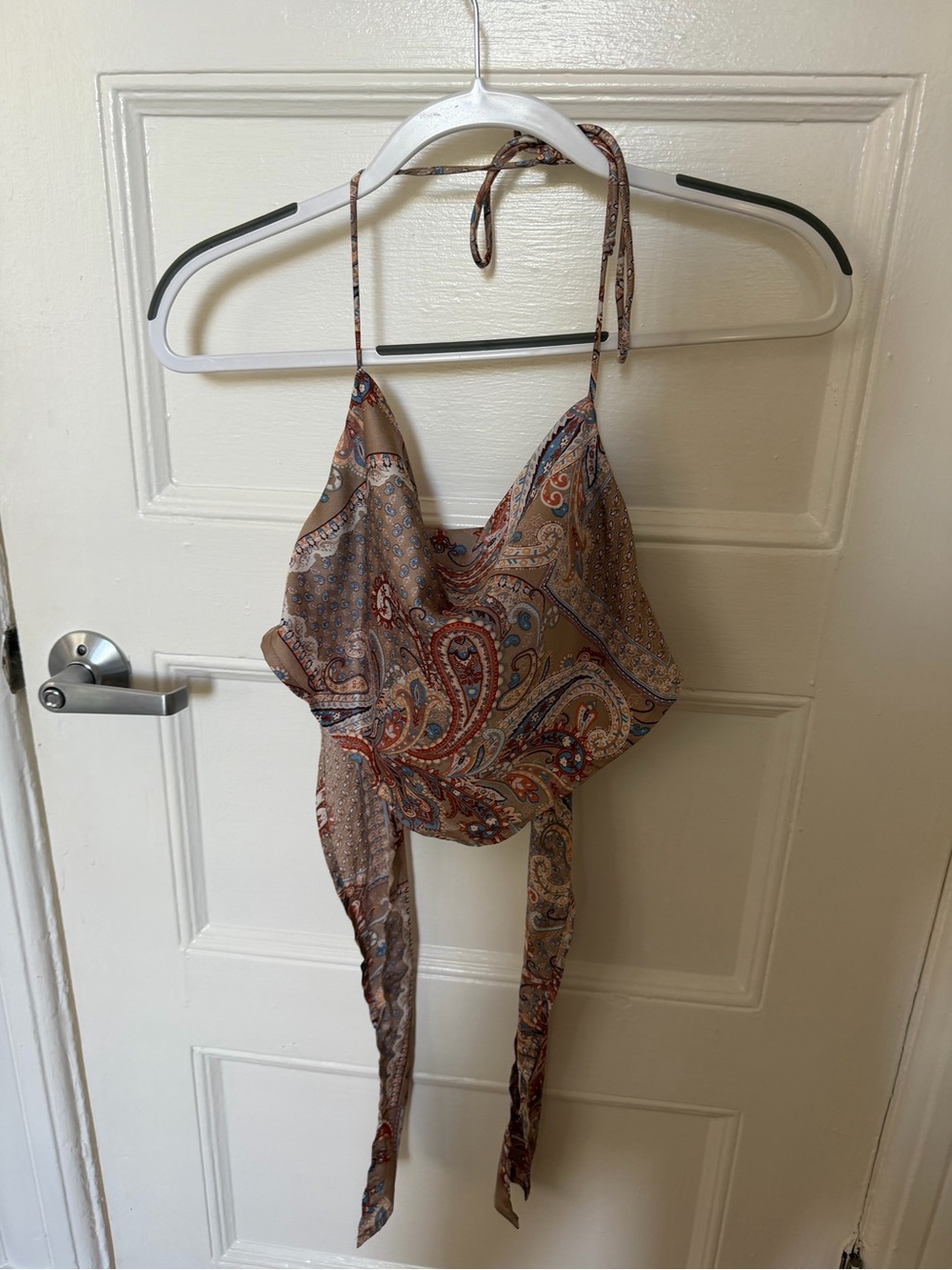 Paisley Halter Tie-Back Camisole in Tan and Rust
